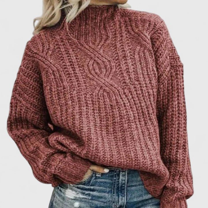 Women’s Cable-Knit Sweater with Ribbed High Neck, source view 2