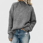 Women’s Cable-Knit Sweater with Ribbed High Neck, source view 4