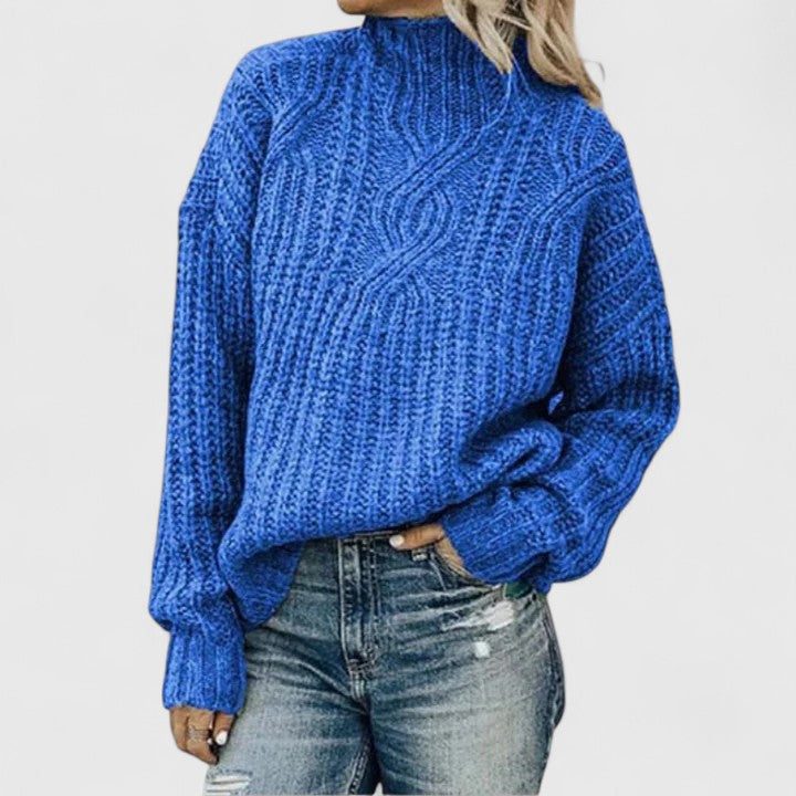 Women’s Cable-Knit Sweater with Ribbed High Neck, source view 5