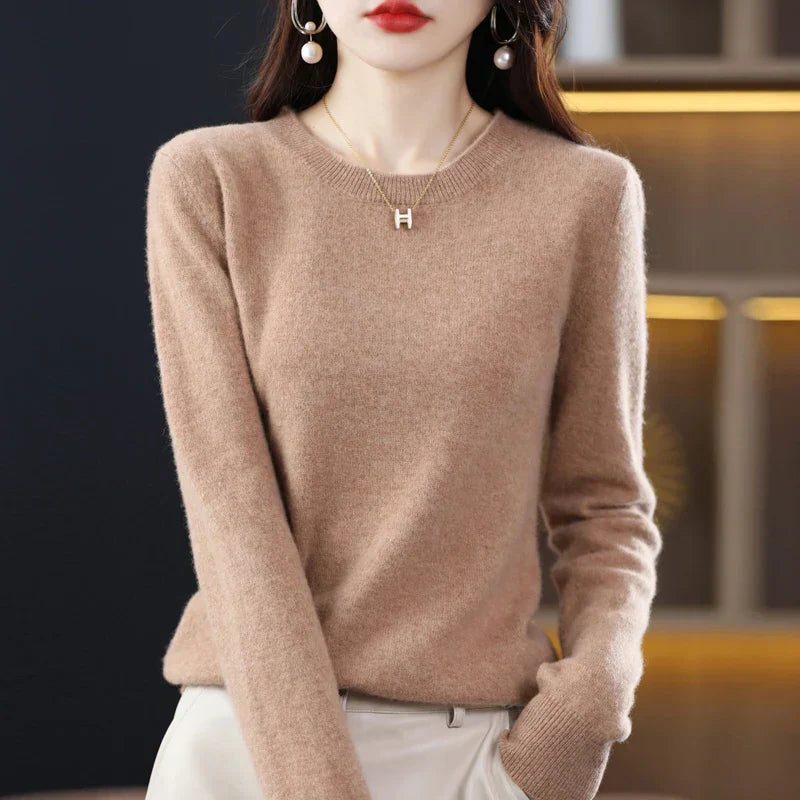 Women’s Smooth-Knit Crew-Neck Sweater with Ribbed Trim, source view 3