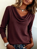 Women’s Soft-Look Cowl-Neck Sweater with Ribbed Cuffs, source view 3