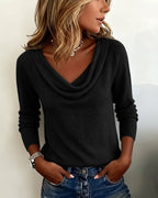 Women’s Soft-Look Cowl-Neck Sweater with Ribbed Cuffs, source view 5