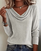 Women’s Soft-Look Cowl-Neck Sweater with Ribbed Cuffs, source view 6