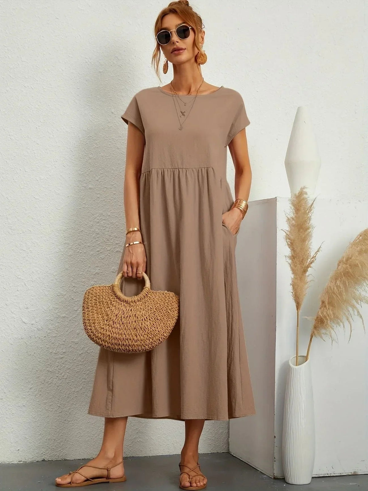 Alma women's dress, Khaki