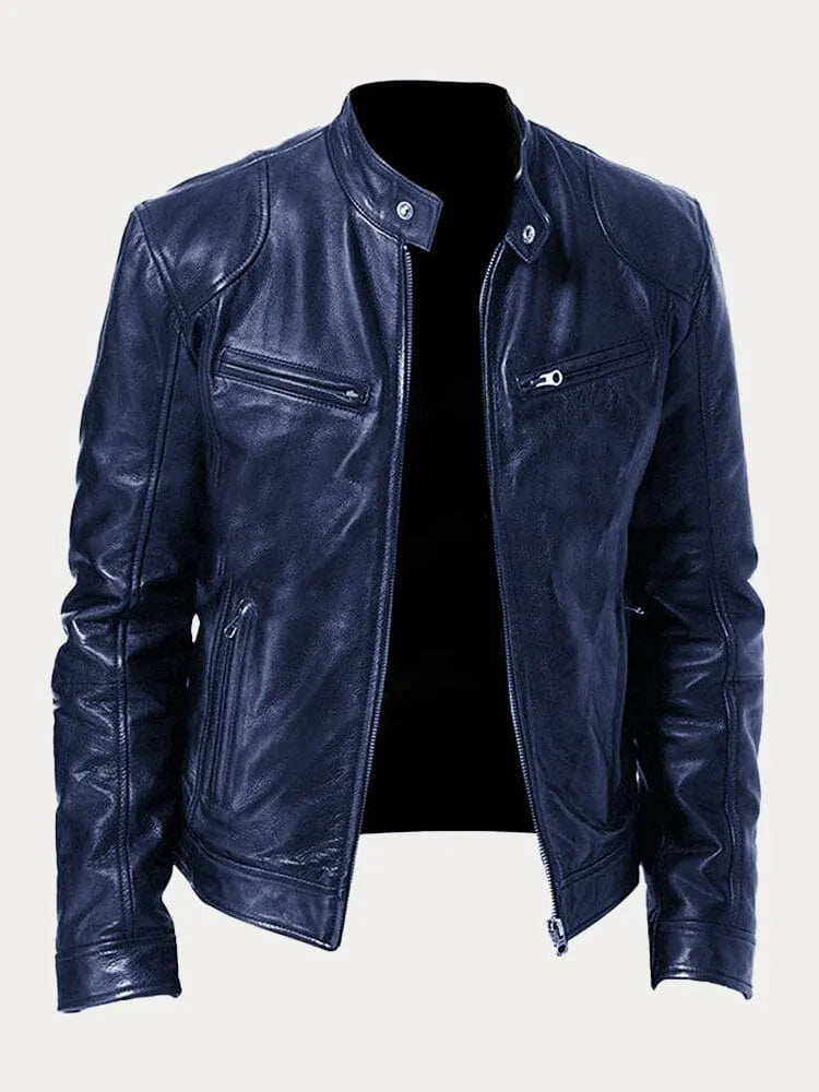 Alessandro leather-look zip jacket in Navy