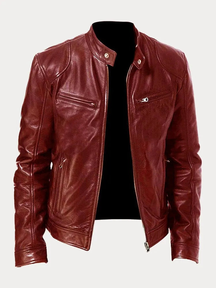 Alessandro leather-look zip jacket in Burgundy