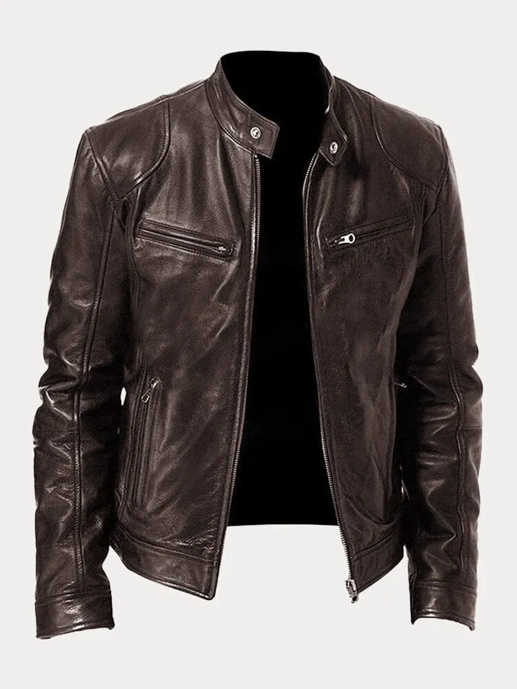 Alessandro leather-look zip jacket in Brown