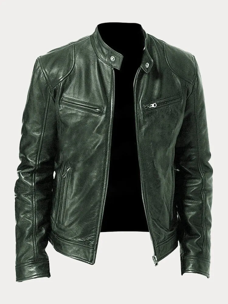 Alessandro leather-look zip jacket in Military Green