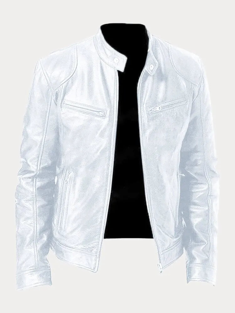 Alessandro leather-look zip jacket in White