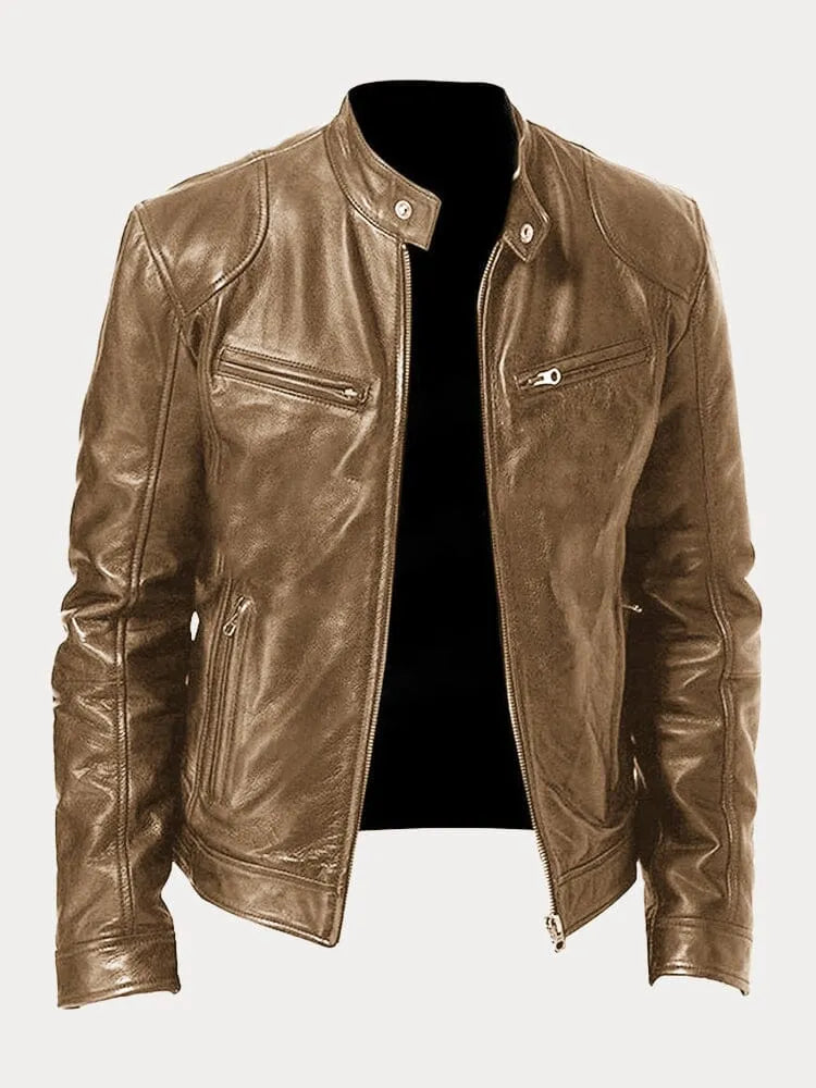 Alessandro leather-look zip jacket in Beige