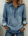 Ambra denim-look polo collar knit top Blue