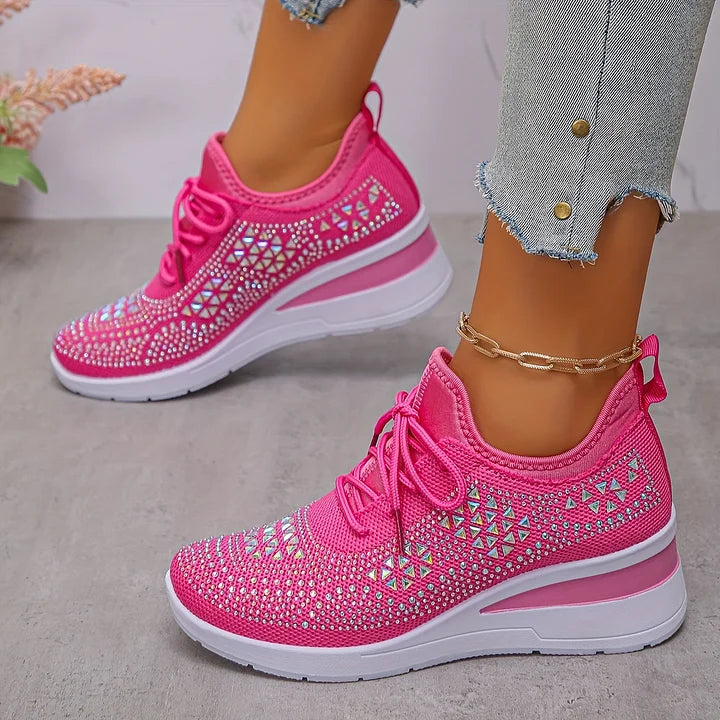 Chiara women's rhinestone detail sneakers in Dark Pink