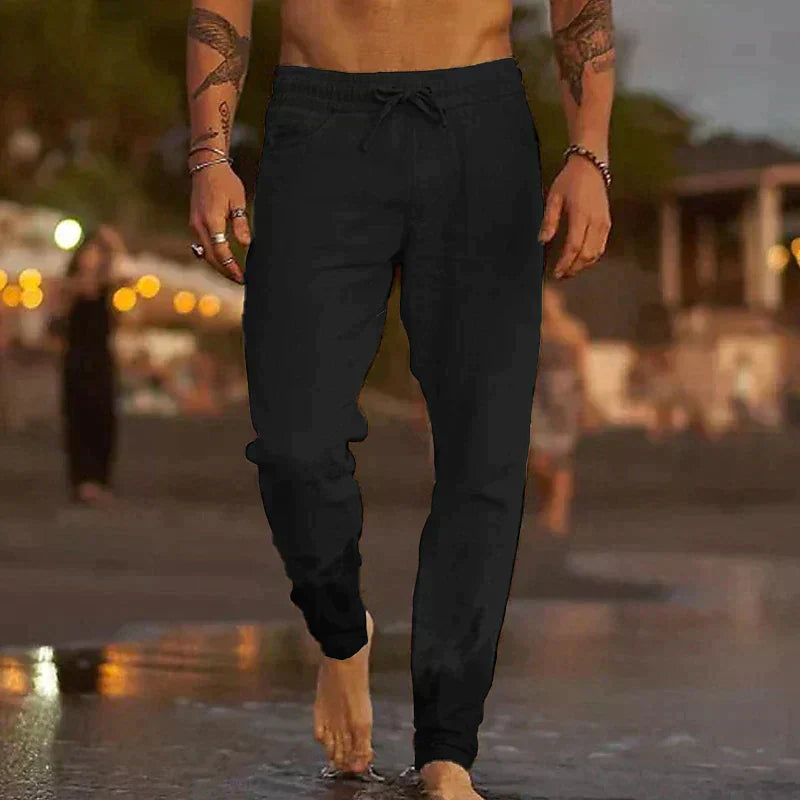 Ettore relaxed-fit linen-look trousers Black