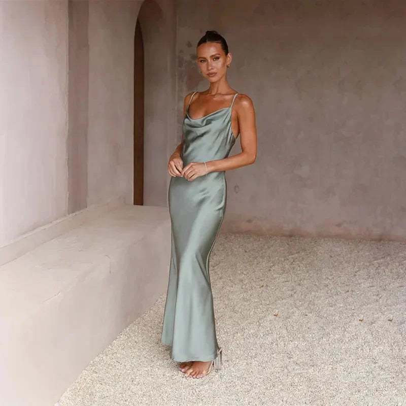 Livia sleeveless satin-look cowl-neck maxi dress - Green