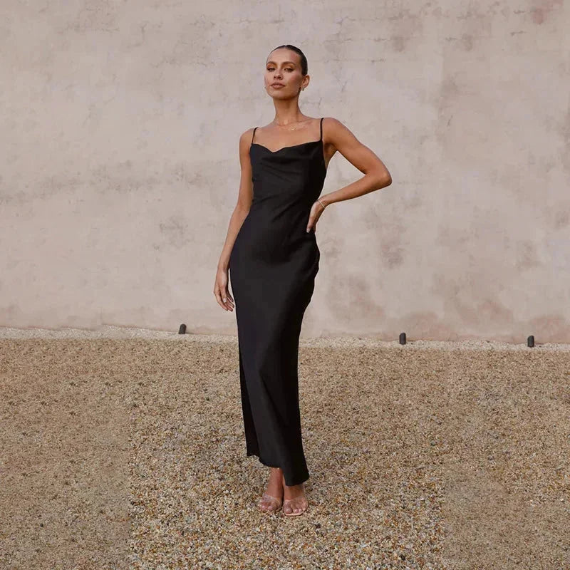 Livia sleeveless satin-look cowl-neck maxi dress - Black