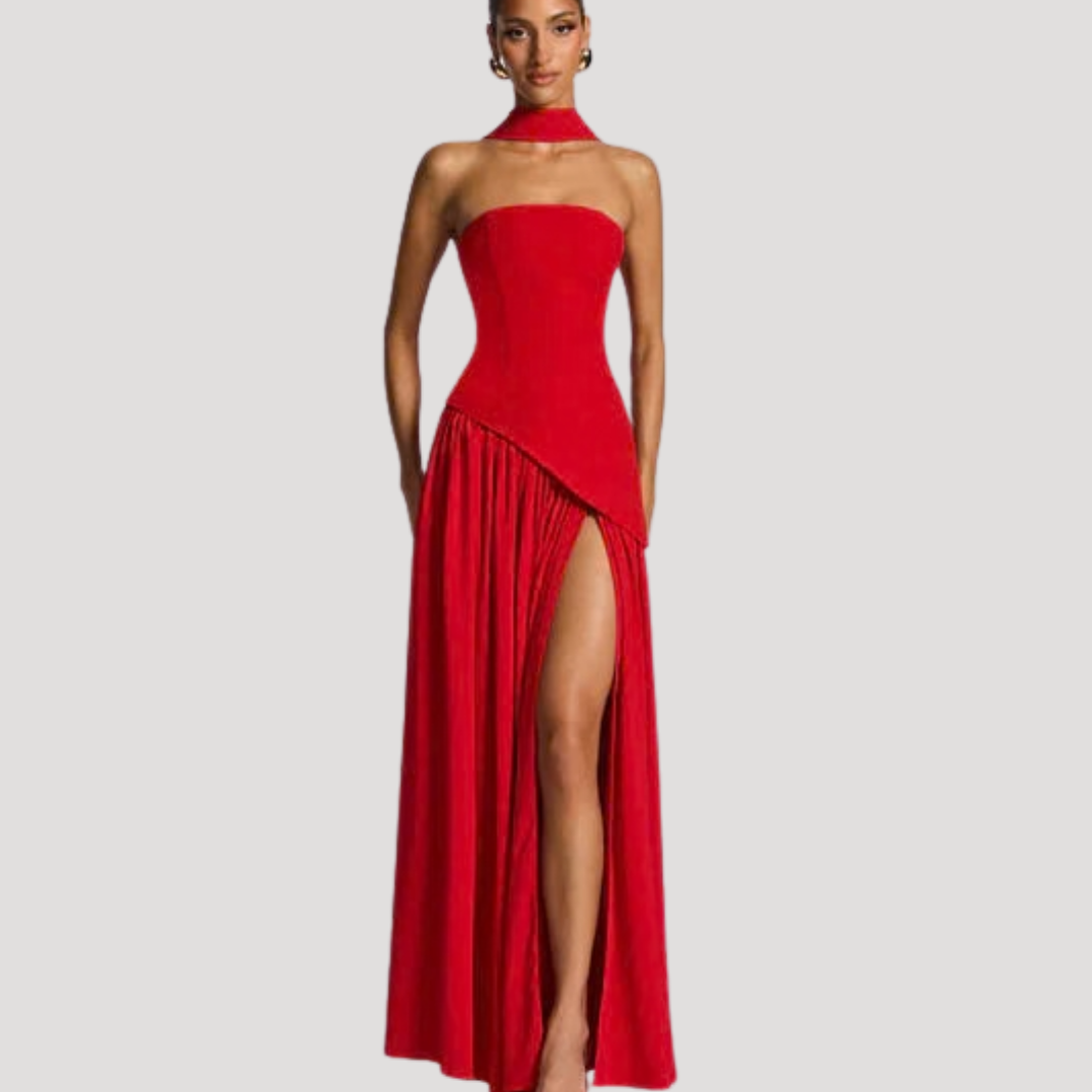 Ottavia strapless slit maxi dress Red