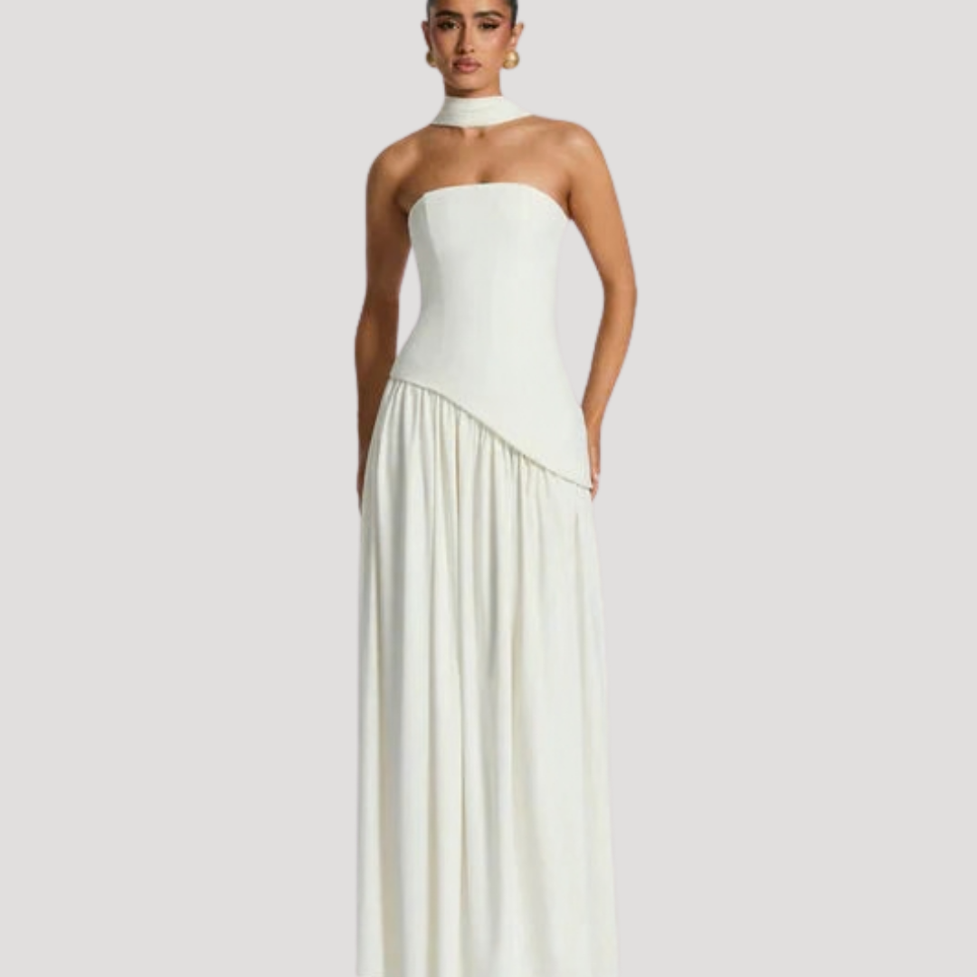 Ottavia strapless slit maxi dress Off White