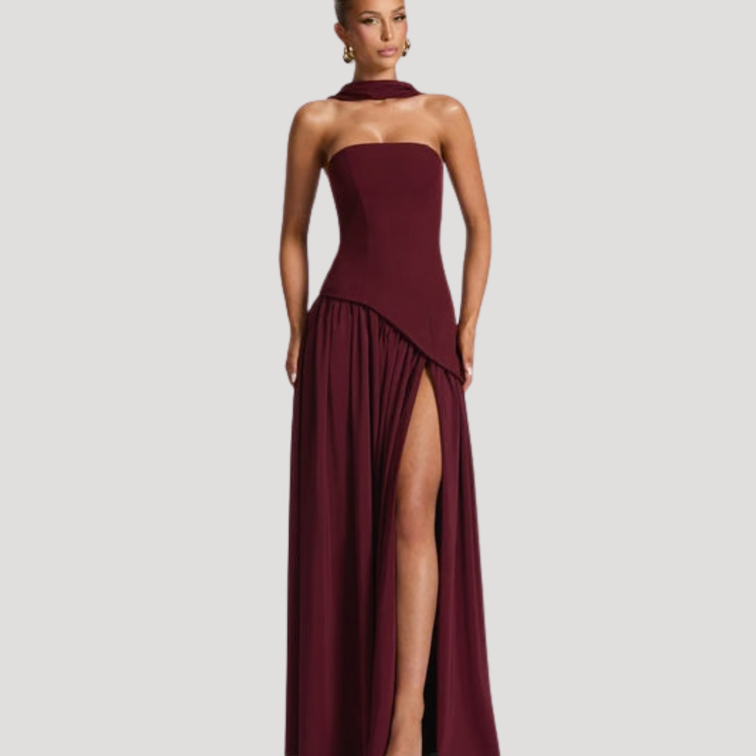 Ottavia strapless slit maxi dress Brown