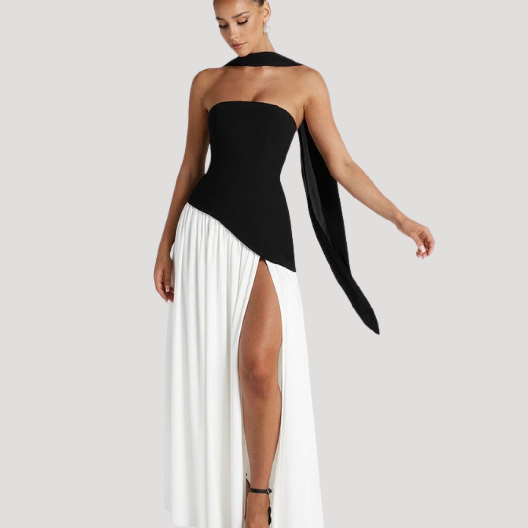 Ottavia strapless slit maxi dress Black and White