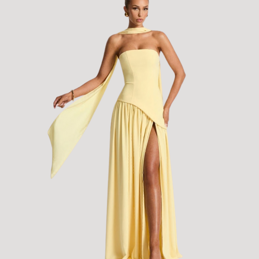 Ottavia strapless slit maxi dress Yellow