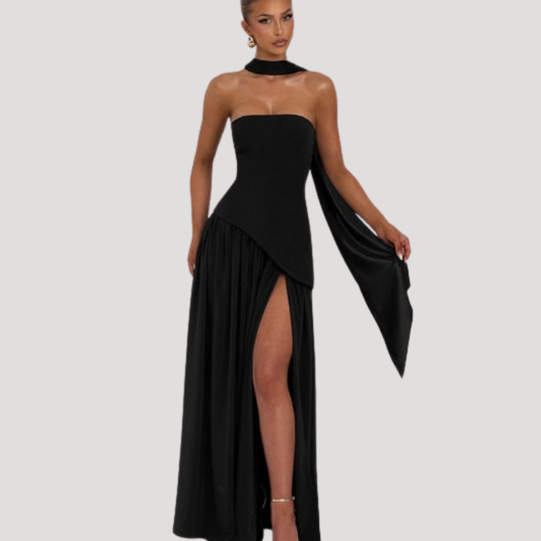 Ottavia strapless slit maxi dress Black