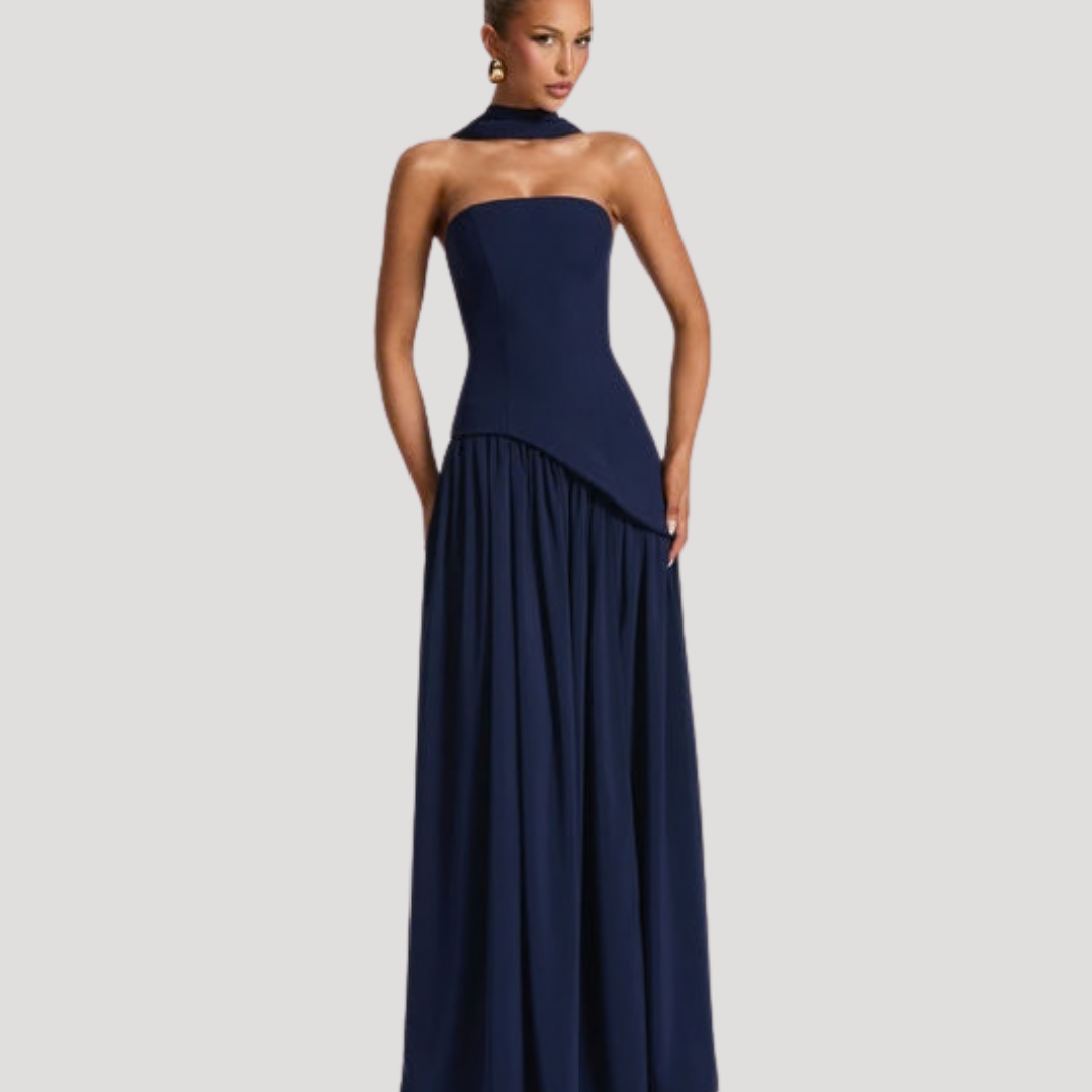Ottavia strapless slit maxi dress Navy