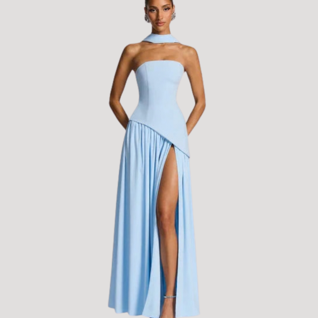 Ottavia strapless slit maxi dress Sky Blue