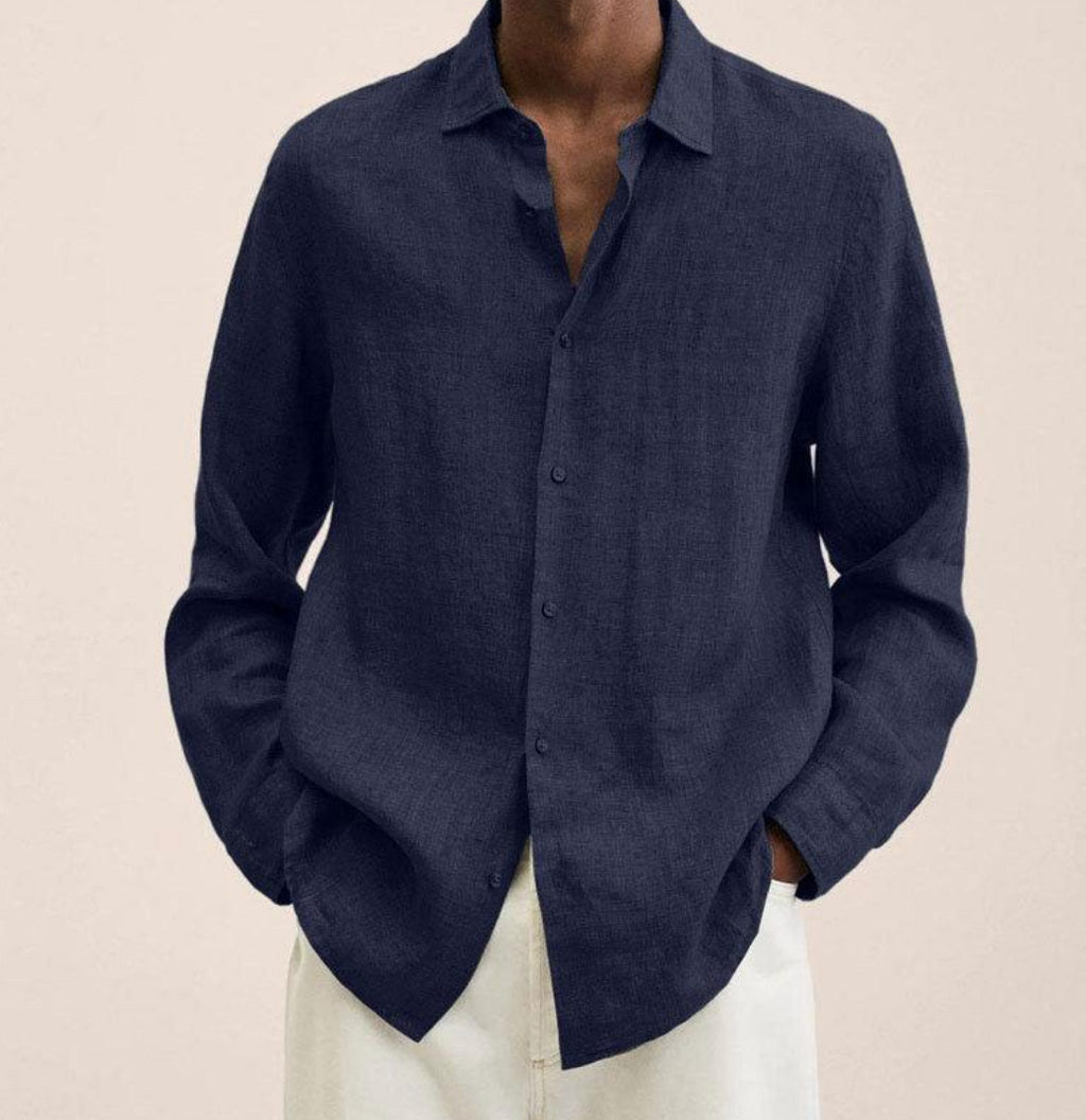 Saverio classic men's linen-look shirt in Dark Blue