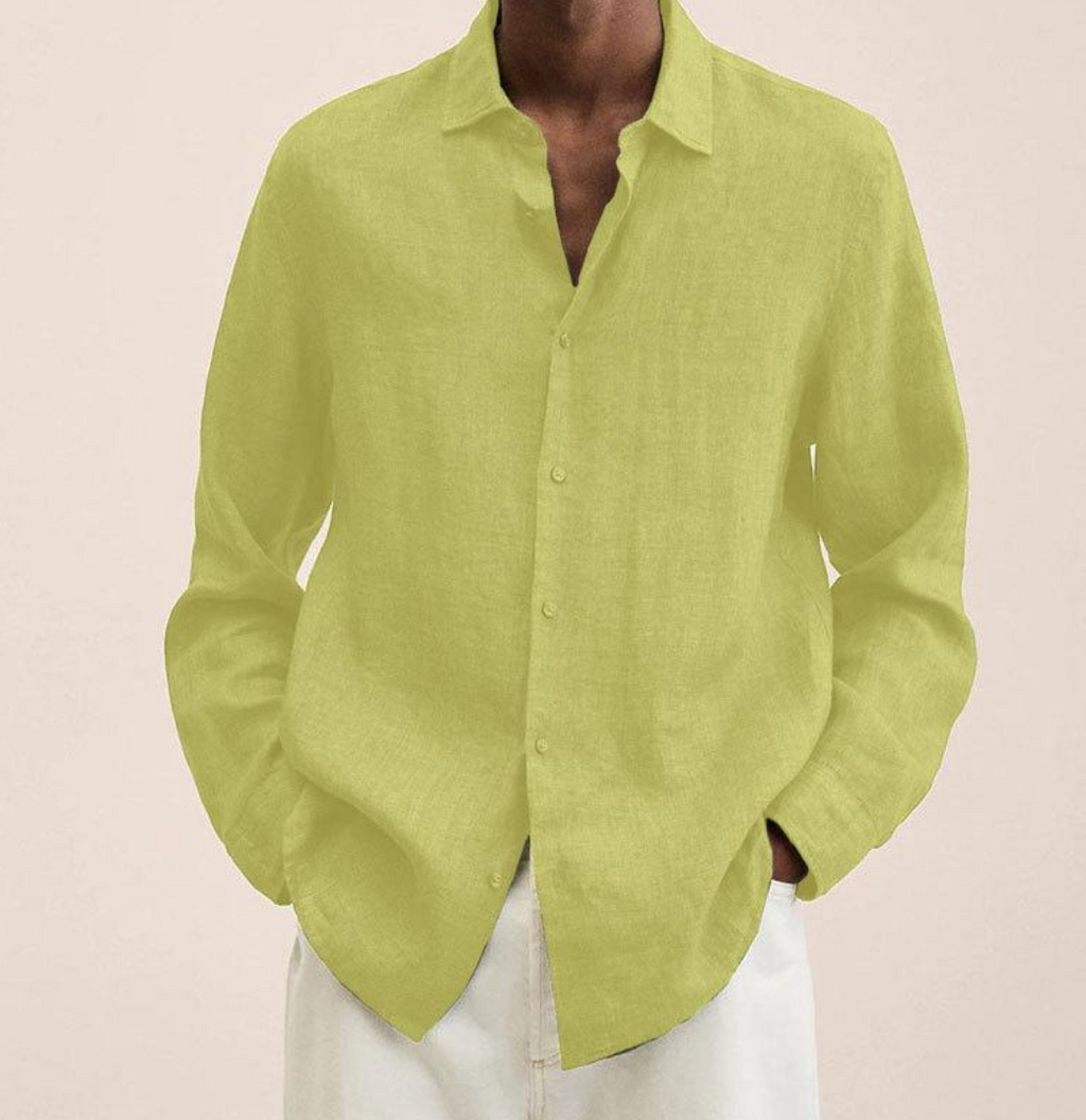 Saverio classic men's linen-look shirt in Yellow