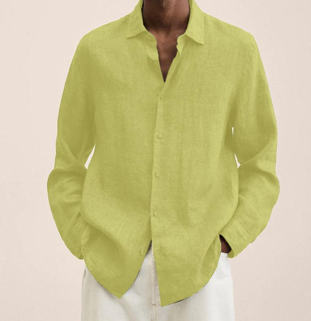 Saverio classic men's linen-look shirt in Yellow