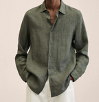 Saverio classic men's linen-look shirt in Dark Green