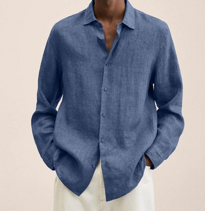 Saverio classic men's linen-look shirt in Navy