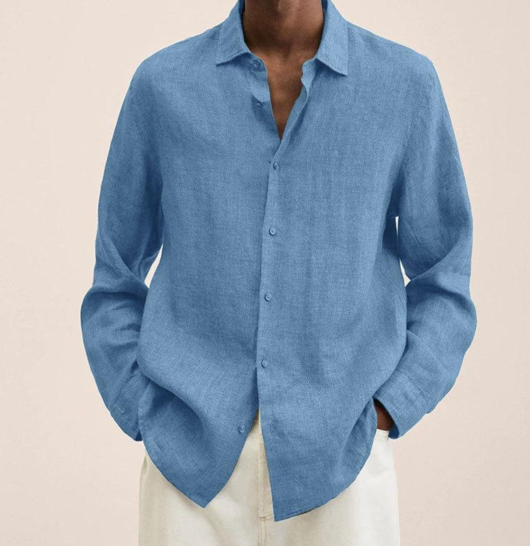 Saverio classic men's linen-look shirt in Light Blue