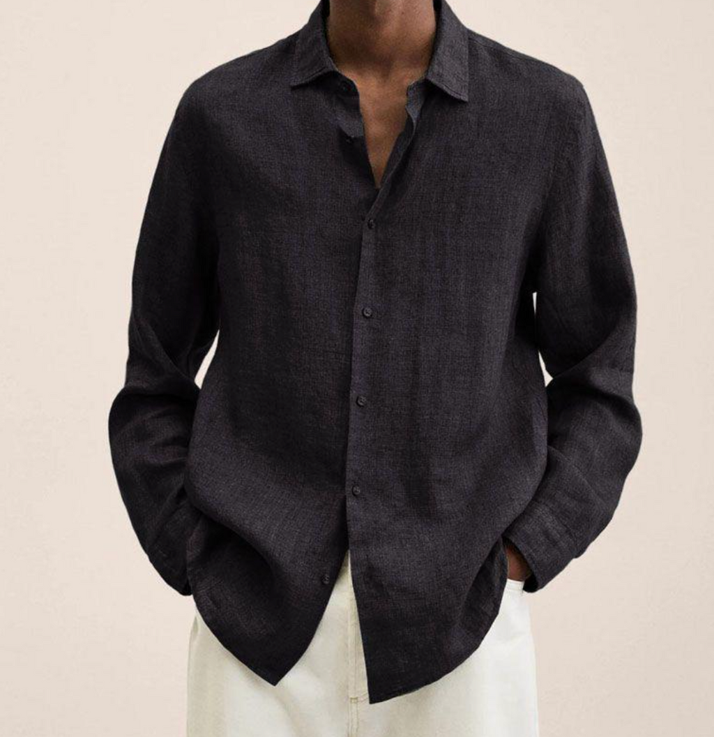 Saverio classic men's linen-look shirt in Black