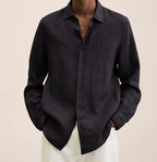 Saverio classic men's linen-look shirt in Black