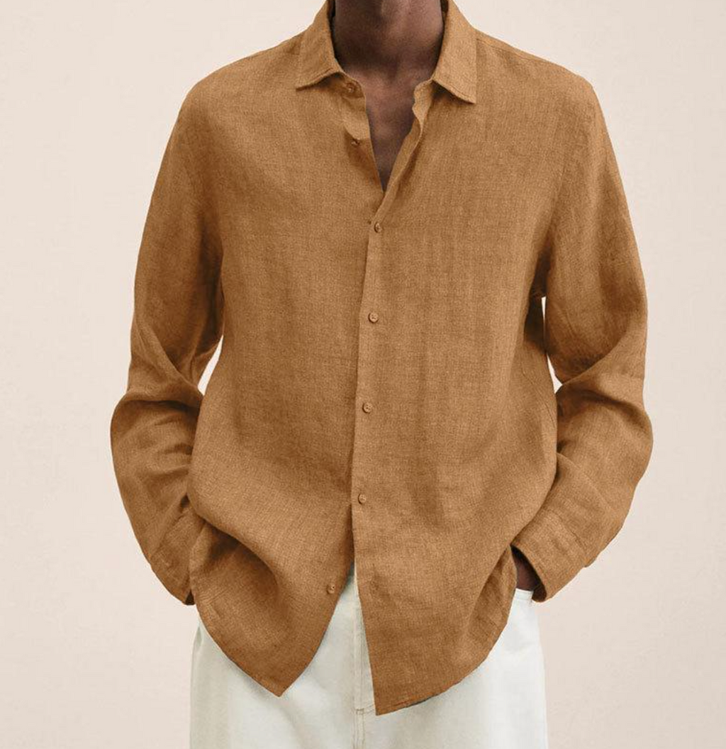 Saverio classic men's linen-look shirt in Brown