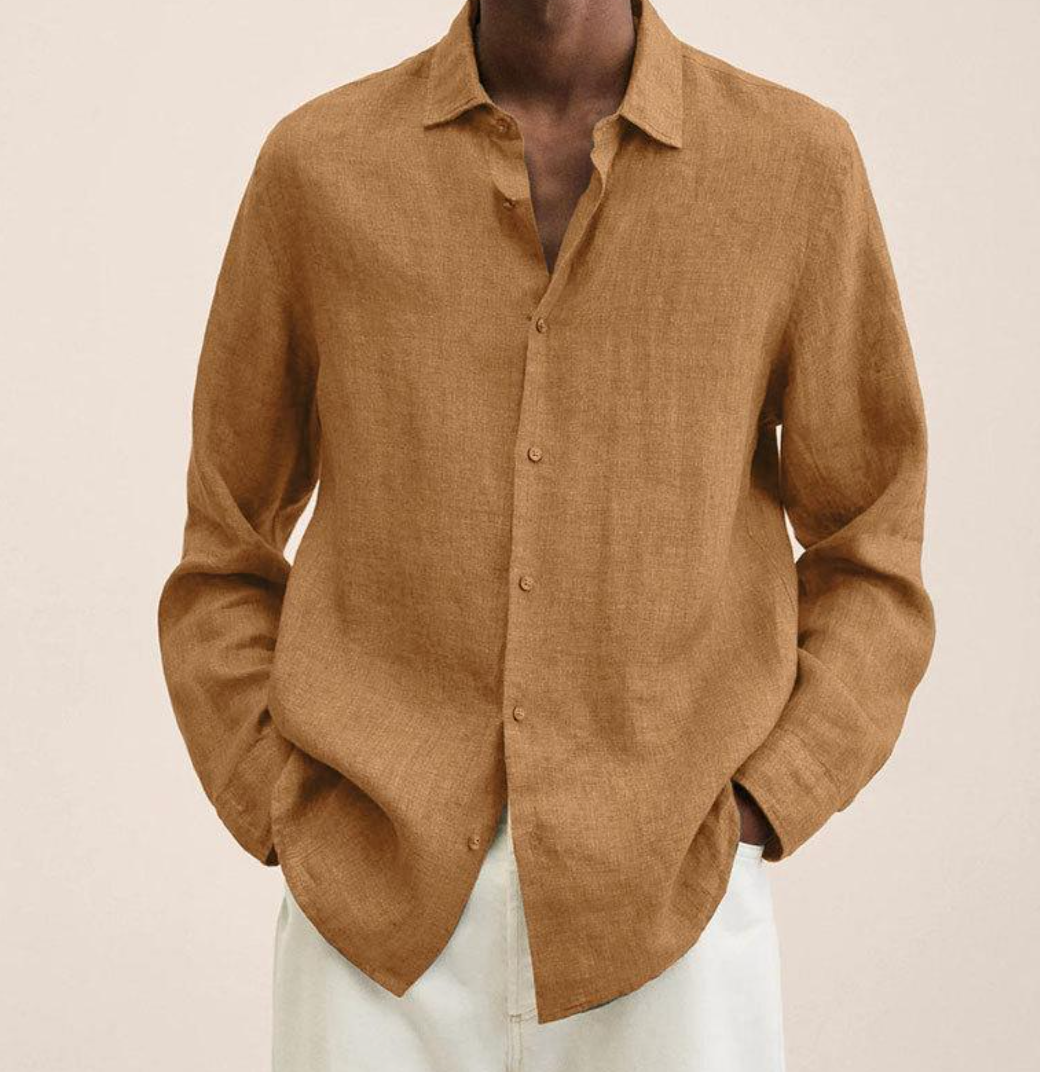 Saverio classic men's linen-look shirt in Brown