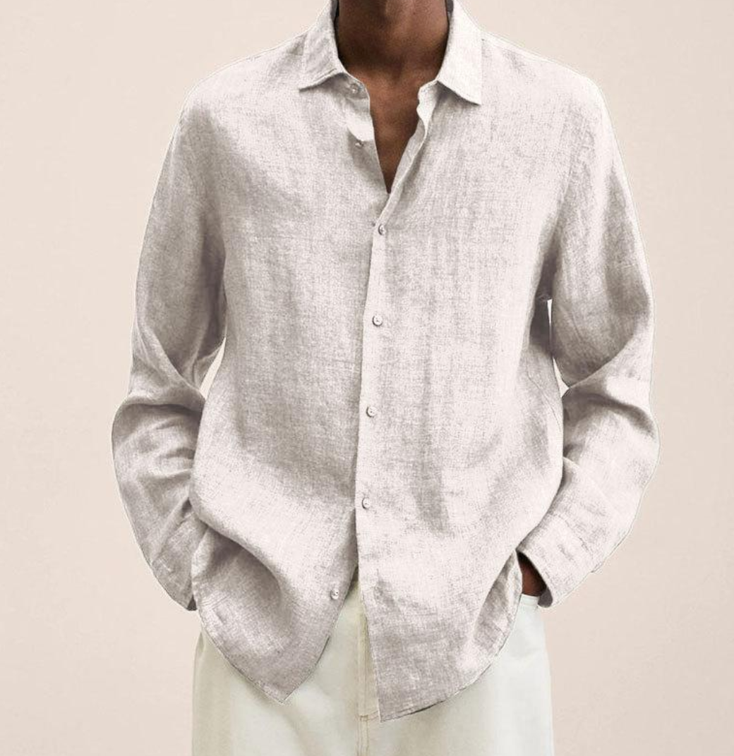 Saverio classic men's linen-look shirt in White