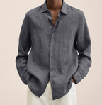 Saverio classic men's linen-look shirt in Grey