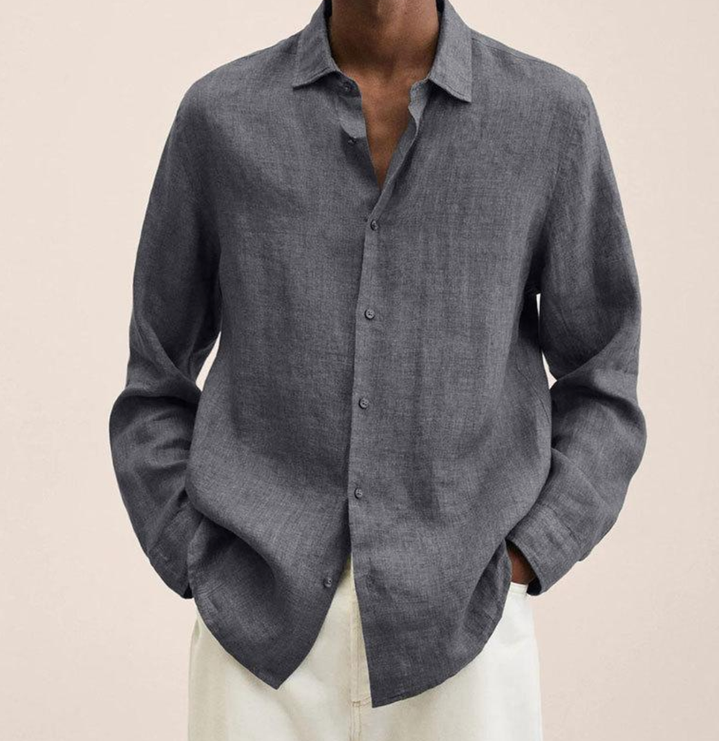 Saverio classic men's linen-look shirt in Grey