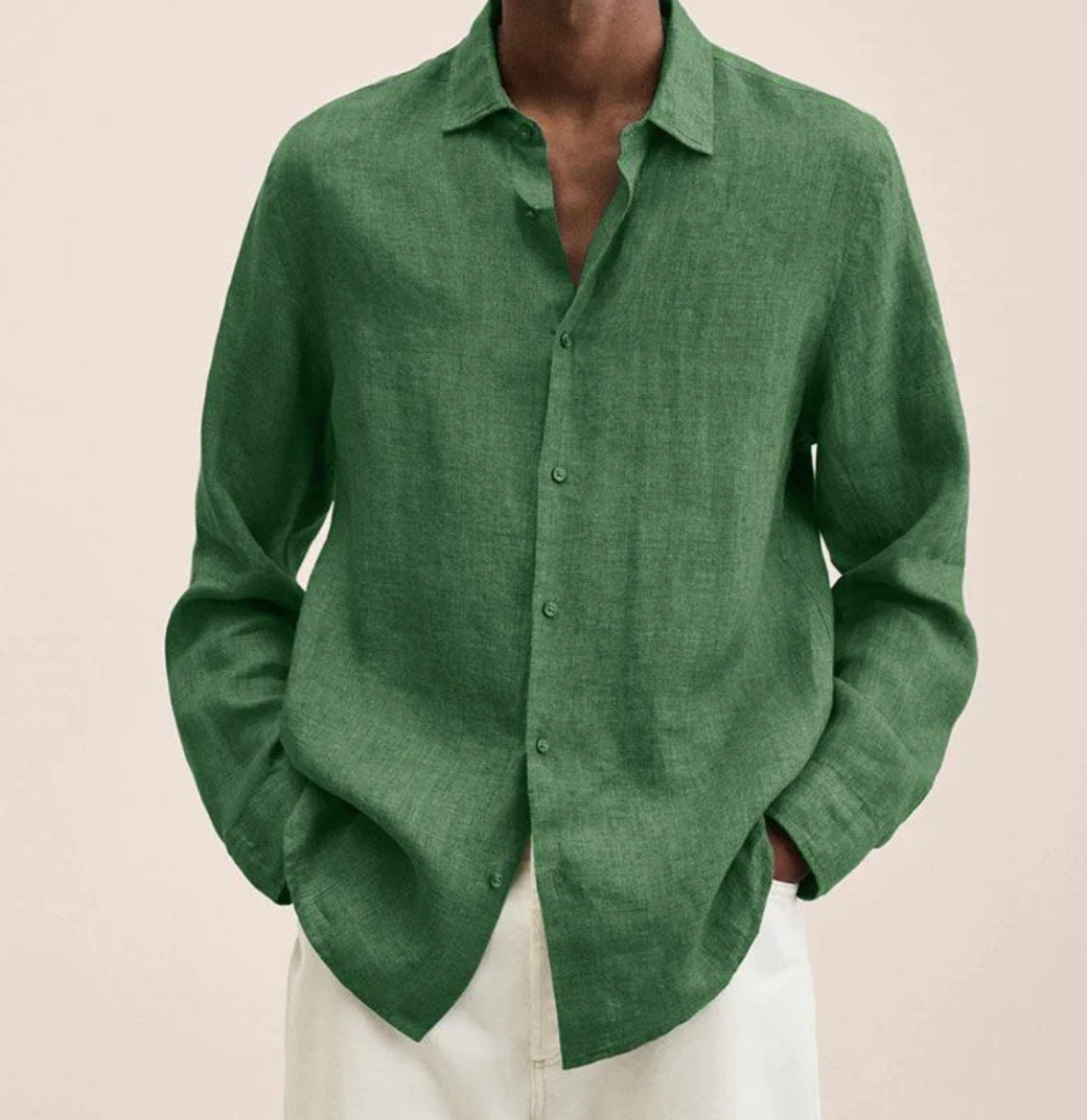 Saverio classic men's linen-look shirt in Light Green