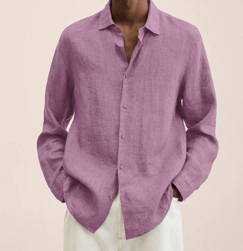 Saverio classic men's linen-look shirt in Pink