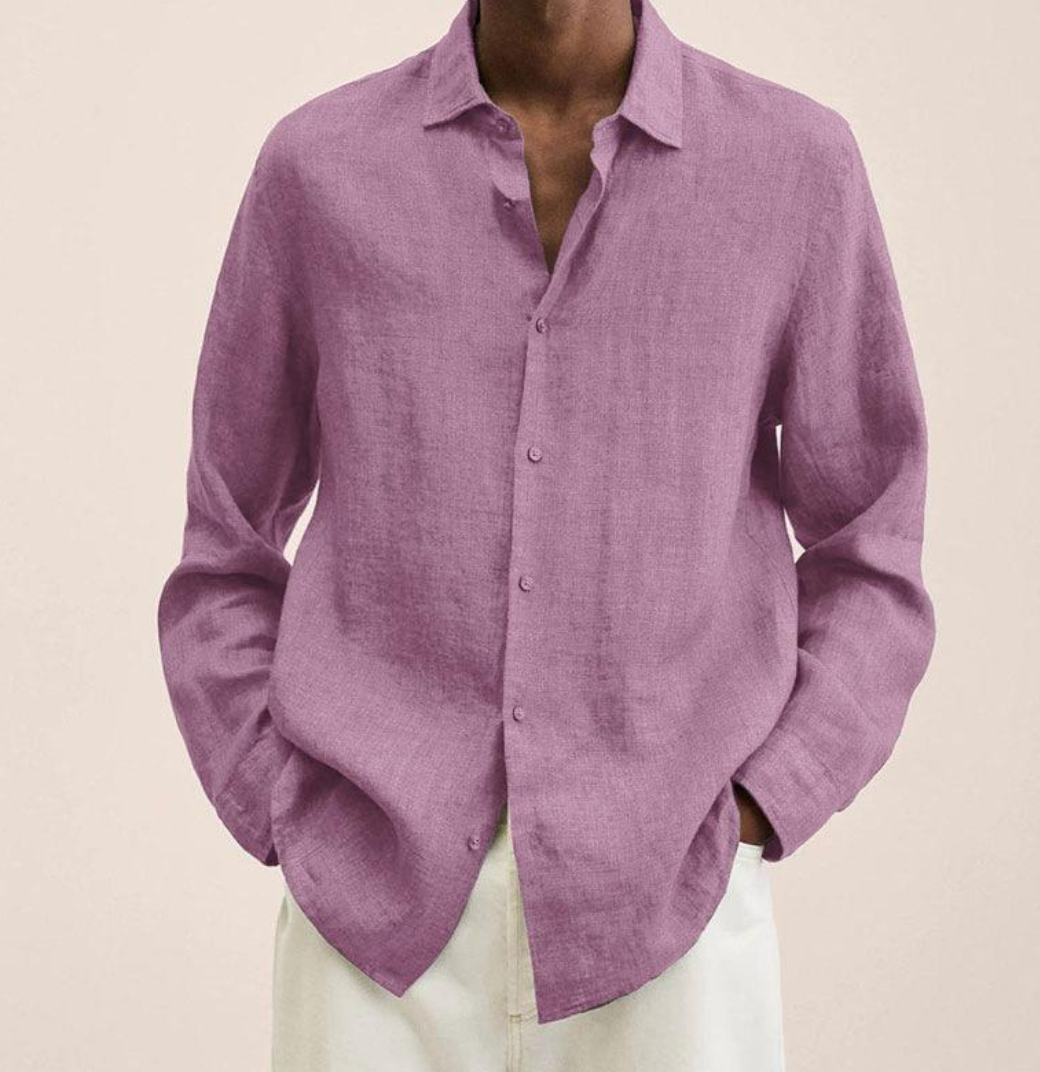 Saverio classic men's linen-look shirt in Pink