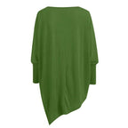 Women's green asymmetrical long-sleeve tunic top, back view