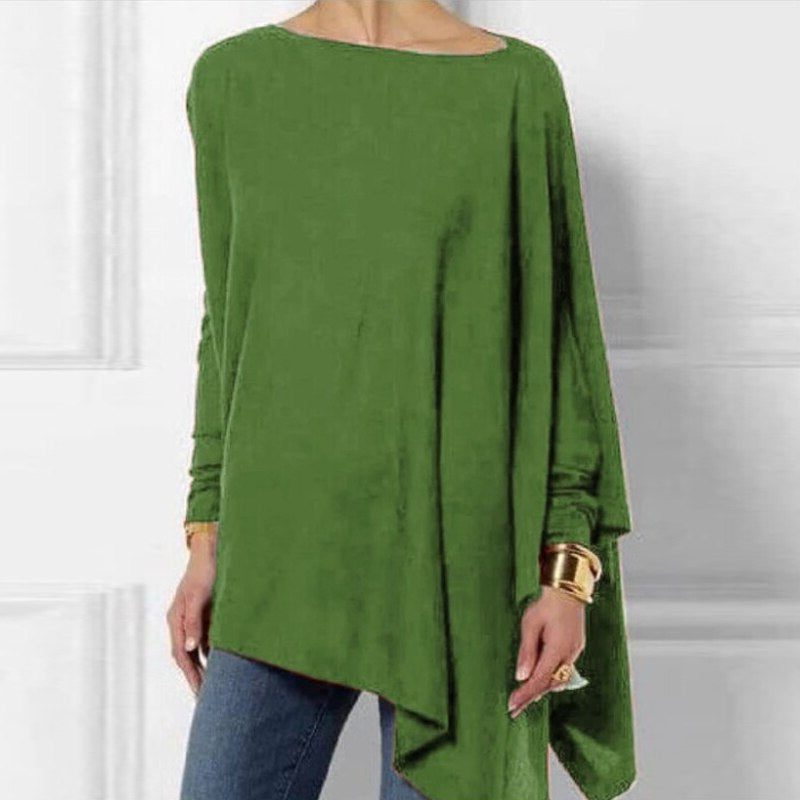 Women's green asymmetrical long-sleeve tunic top, front view