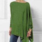 Women's green asymmetrical long-sleeve tunic top, front view