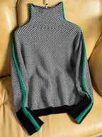 Women's chevron mock-neck sweater green front