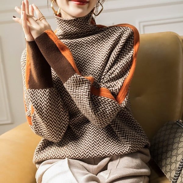 Women's chevron mock-neck sweater view 3