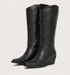 Women's black embroidered western knee-high boots