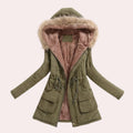 Women's faux-fur-trim hooded fleece-lined parka in army green